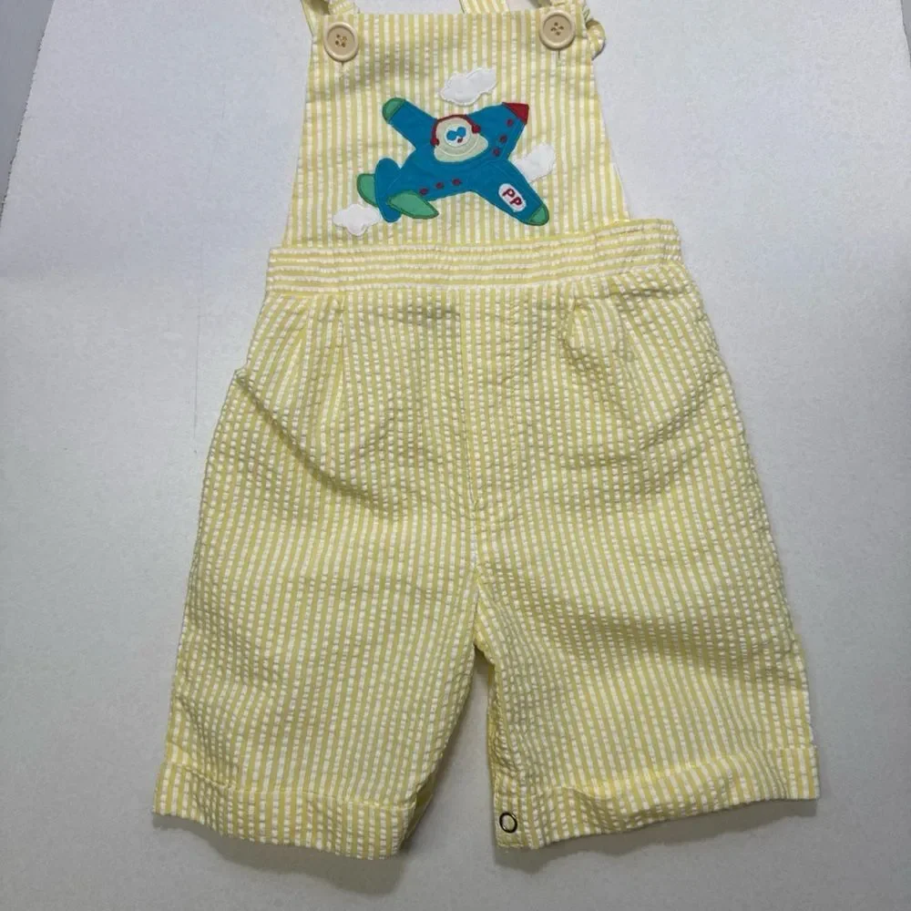 Vintage Gingham Striped Overalls With Hat - Petes Partner - Size 4T - Cute!! VTG